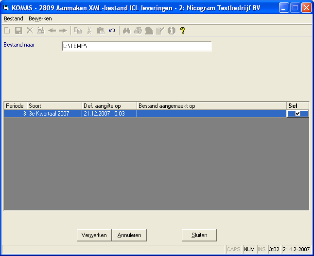 Aanmaken XML bestand ICL